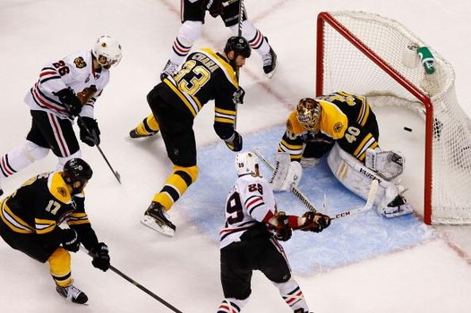 BOSTON, MA - JUNE 24: Bryan Bickell #29 of the Chicago Blackhawks scores a goal in the second period past Tuukka Rask #40 of the Boston Bruins during Game Six of the Stanley Cup Final on June 24, 2013 at TD Garden in Boston, Massachusetts. (Photo by Jared Wickerham/Getty Images)